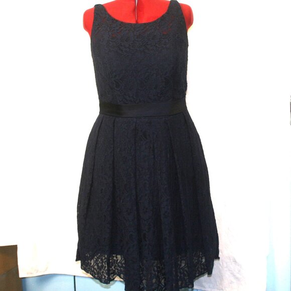 Navy Blue Lace Dress with Open Back - Picture 1 of 13